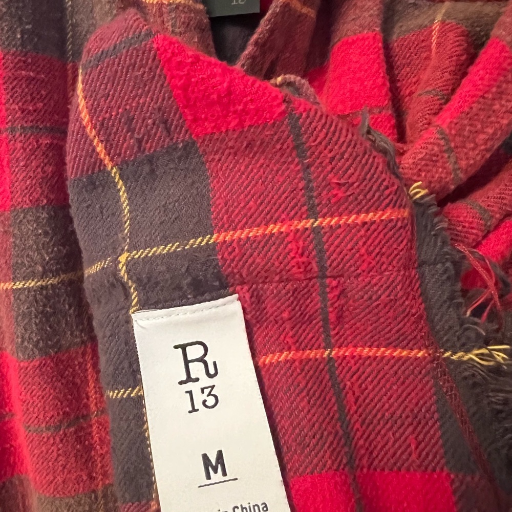 🖤R13 Red and Brown Plaid Frayed Button-Up Shirt🖤 - Picture 4 of 10